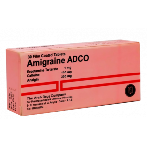 AMIGRAINE ADCO ( ERGOTAMINE TARTARATE 1 MG + CAFFEINE 100 MG + ANALGIN 300 MG ) 30 FILM-CAOTED TABLETS
